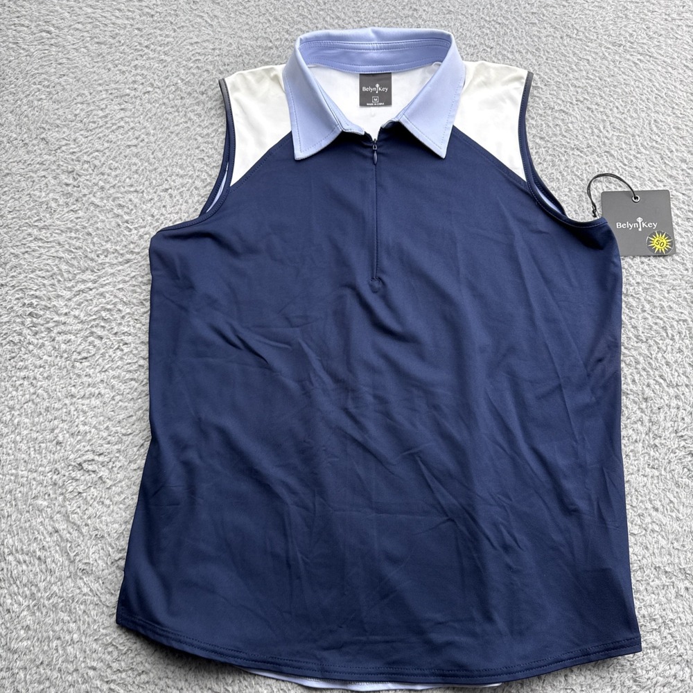 BELYN KEY Birdie Polo Golf Shirt Womens Medium 1/4 Zip Sleeveless Tennis Top